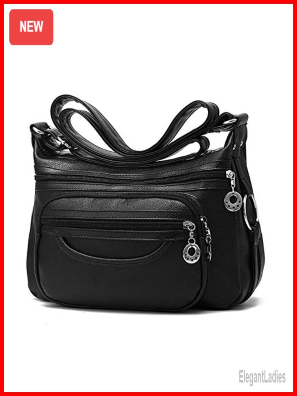 Vegan Leather Crossbody Bag Satchel Adjustable Strap Multi Pocket